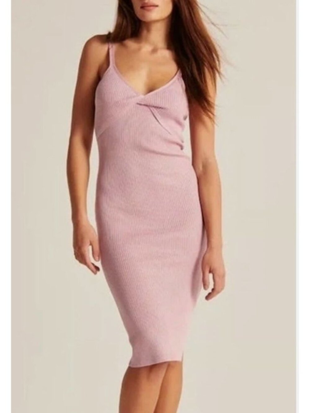 ABERCROMBIE & FITCH pink rib knit twist front dress size L TALL